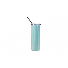 20oz/600ml Glitter Sparkling Stainless Steel Skinny Tumbler w/ Straw (Light Blue)（25pcs/ctn）